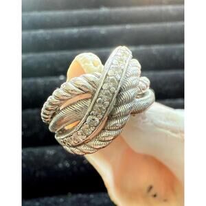 JUDITH RIPKA Eternity Crossover Ring | SS CZ Statement Band | Infinite Love Sz 6
